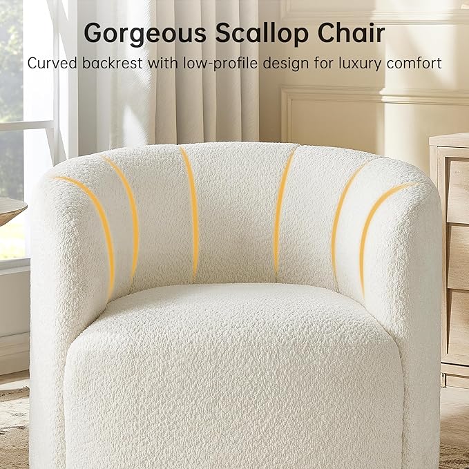 Swivel Accent Chair No Assembly Required Upholstered Boucle Fabric Barrel Chair for Living Room Beige