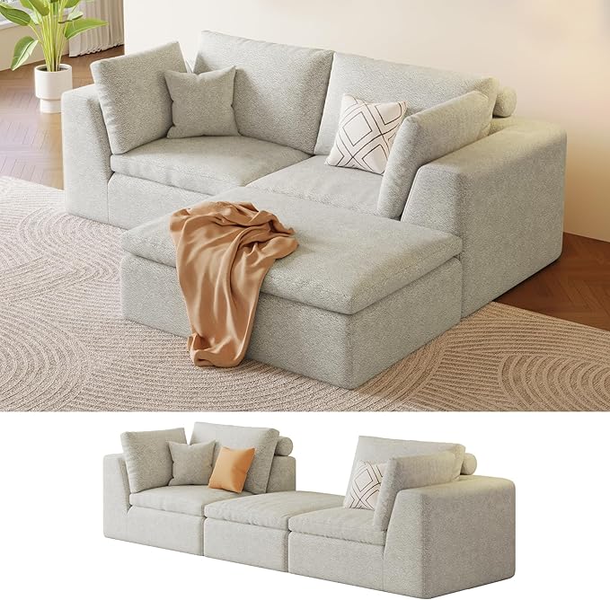 Cloud Couch Loveseat 79 Boneless Deep Seat Sofa with Ottoman 2-Seater Modular Ergonomic Couch for Living Room Memory Foam Comfy Sofa No Assembly Required (Beige1 Ottoman)