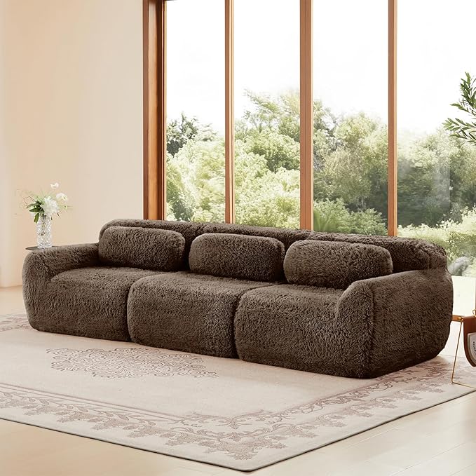 115 Sectional Couches for Living Room Comfy Boneless Couch 3 Seater Cloud Sofa Compressed Couch with Deep Seat Modern Modular Sectional Plush Floor Sofa No Assembly (Choco)