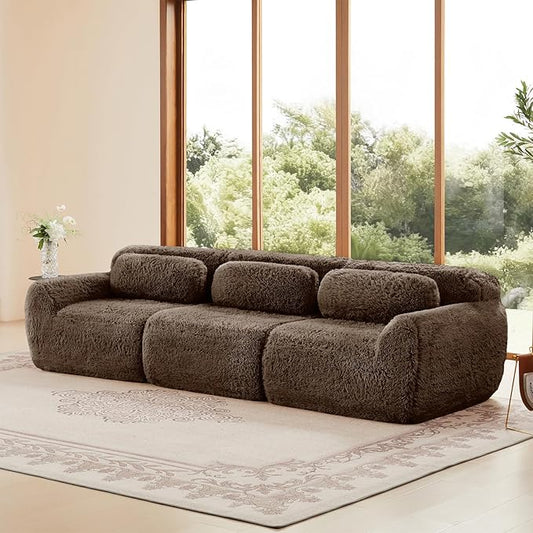 115 Sectional Couches for Living Room Comfy Boneless Couch 3 Seater Cloud Sofa Compressed Couch with Deep Seat Modern Modular Sectional Plush Floor Sofa No Assembly (Choco)