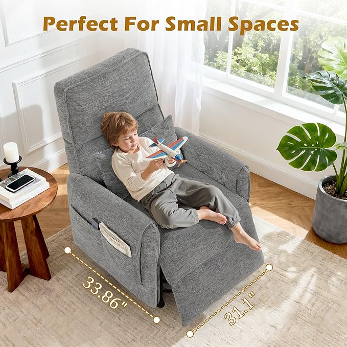 Power Recliner Chair Recliner Chairs for Adults with Memory Function Small Recliners for Small Spaces Electric Reclining Chair with Side Pockets Remote and Pillow Living Room Chenille
