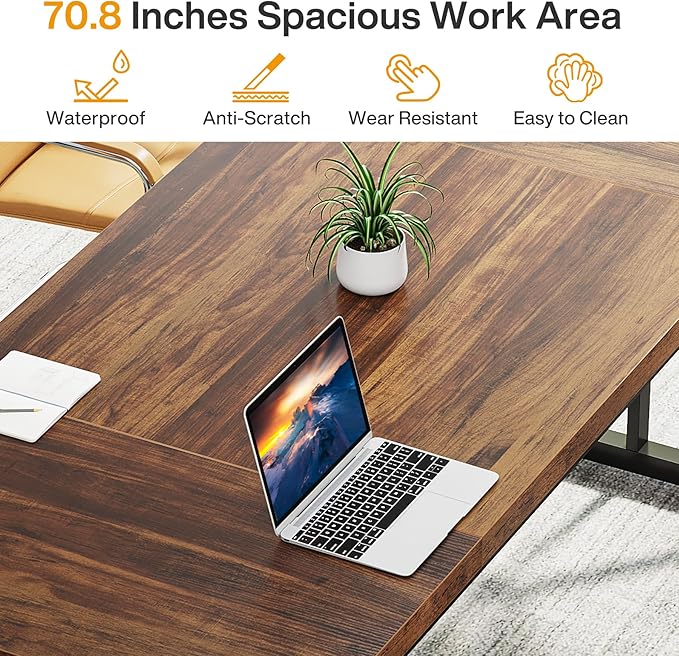 Tribesigns 70.8-Inch Executive Desk Large Computer Office Desk Workstation Modern Simple Style Laptop Desk Study Writing Table Business Furniture for Home Office (Brown/Black 70.8 Inch)