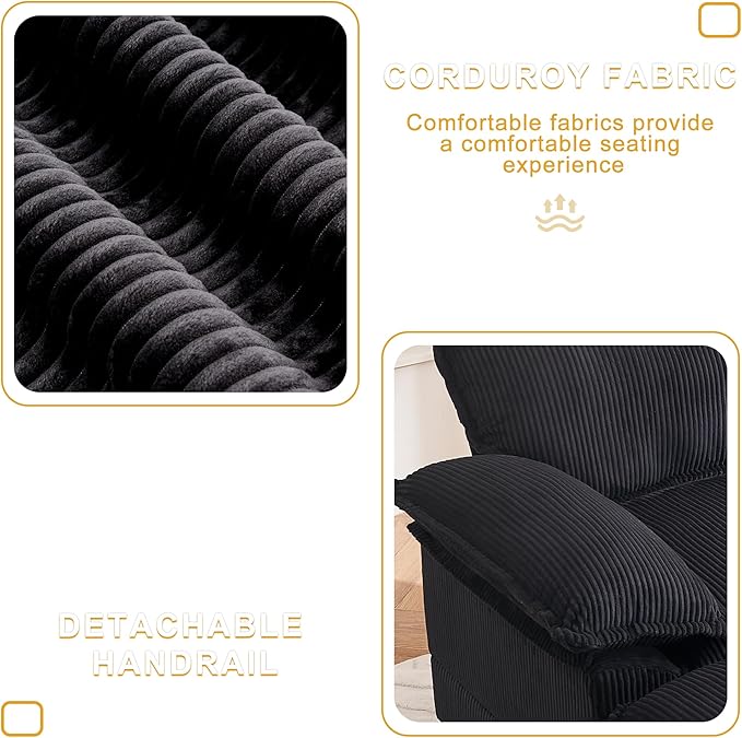 46.9 W Oversized Chair with Ottoman Corduroy Upholstered Chaise Lounge Chair Indoor Reading Chairs Sofa Couche Oversized Comfy Chairs for Living Room Bedroom (Corduroy Black)