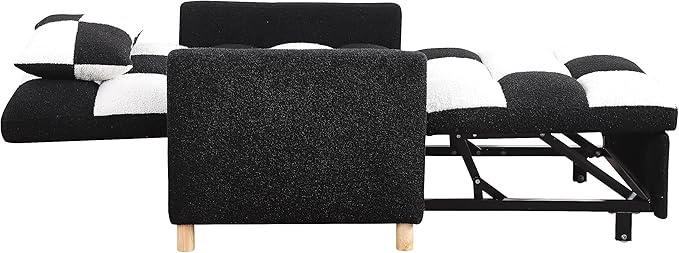 Sleeper Chair BedConvertible Single Sofa Chair Bed with PillowPull Out Sleeper Bed with Adjustable BackrestMulti-Functiona Lounge Chair with Teddy Fabric for Living Room(Black White)