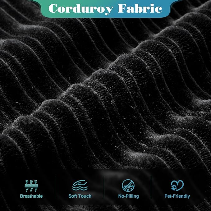Folding Sofa Bed Convertible Sleeper Chair with Pillow Back Support Foldable Corduroy Futon Floor Couch Comfy Fold Out Chair Bed for Living Room Bedroom Dorm Black