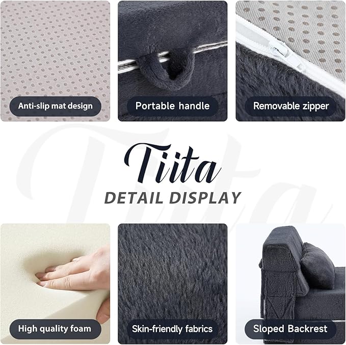 Tiita Convertible Folding Kids Sofa Bed with Pillow &amp Storage Bag Plush Fabric Floor Mattress Couch Bed Washable Cover Kids Room Playroom Dorm Apartment Navy
