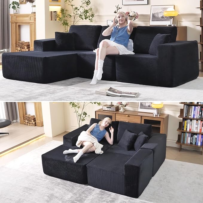 L-Shape Modular Sectional Sofa 108 — Cloud Couch Style 3-Seat Oversized Upholstered Sectional for Living Spaces No-Assembly