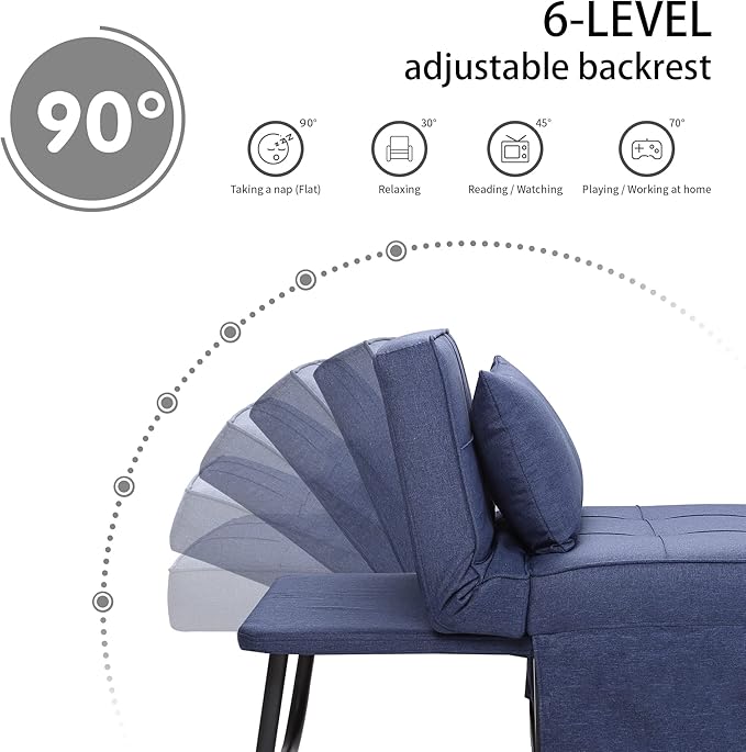 BIGSYY Sofa Bed Set of 4 in 1 Multi-Function Folding Ottoman Breathable Linen Couch Bed with Adjustable Backrest Modern Convertible Chair for Living Room Apartment Office Blue