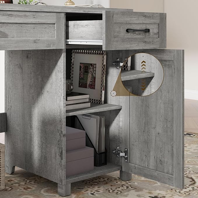 Farmhouse 47 Executive Desk Computer Desk with Drawers and Storage Cabinet Workstation for Home Office and Study.(Grey)