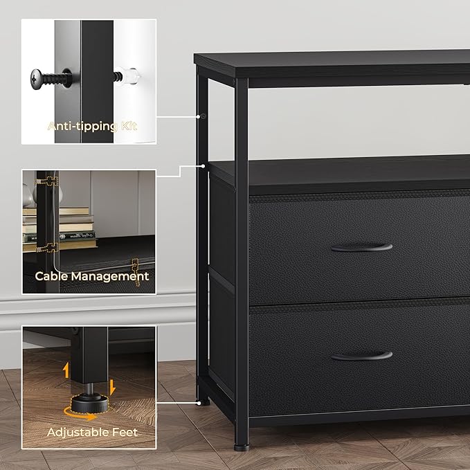 TV Stand for 55 Inch TV Entertainment Center with LED Lights &amp Power Outlets 5 Drawers Dresser for Bedroom with Open Storage Shelves Console Table for Living Room Bedroom Hallway
