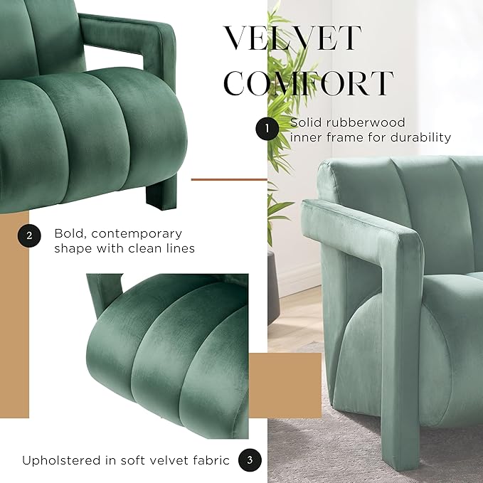 Roundhill Furniture Velmor Contemporary Velvet Accent Armchair Green