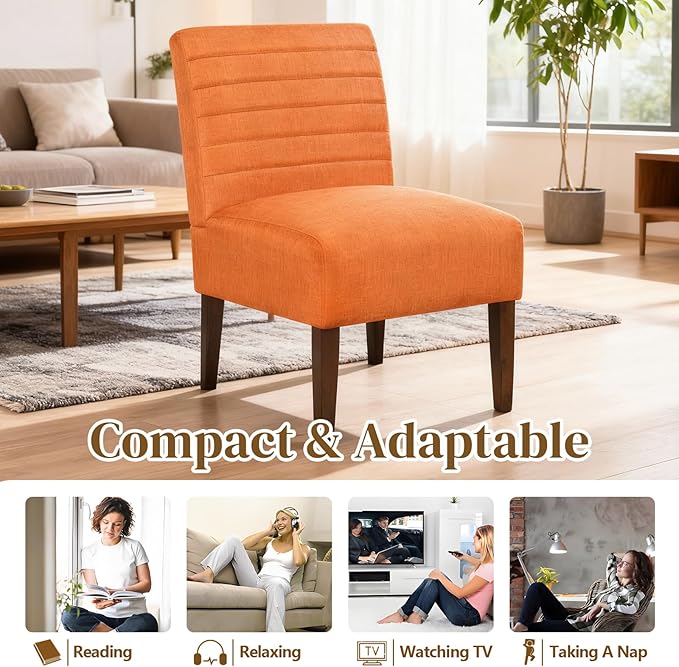 Anwick Orange Modern Accent Chair Mid Century Upholstered Living Room Chair with Wood Legs Comfy Small Accent Chair with Back for Small Spaces Office Bedroom Reading Spaces (Orange2)