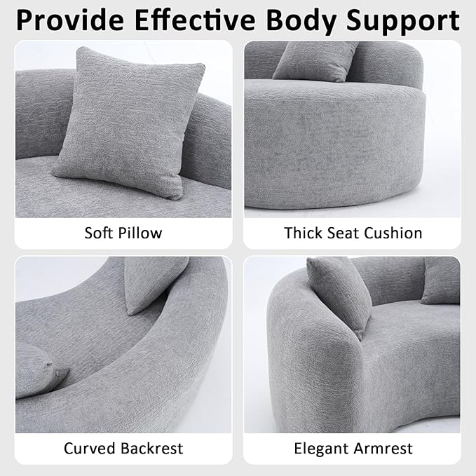 67 Curved Loveseat SofaFull Sponge Compression Sofa Chinese Tai Chi StyleS-Shaped Couch for Small SpacesNo Installation RequirementWood Grain Chenille Fabric （Light Gray67）