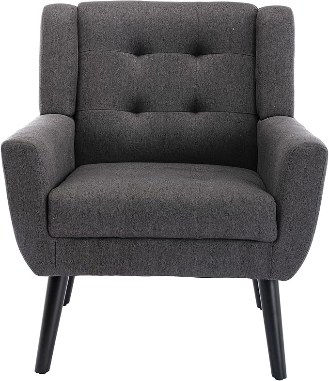 Modern Accent Chair Oversized Accent Chair Corner Chair Mid Century Modern Chair Comfy Reading Chair Upholstered Armchair Modern Chairs for Living Room (Dark Gray Linen)