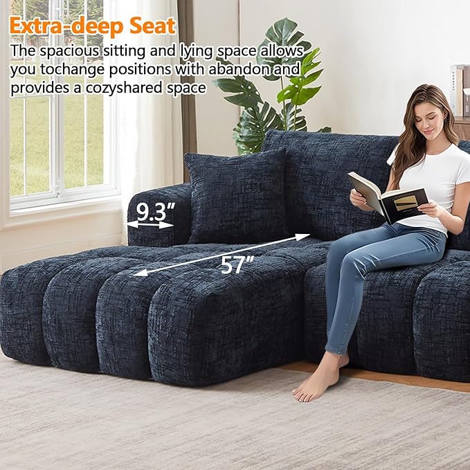 Luxury 108 L Shape Boneless Couches for Living Room Chenille Modular Sectional Cloud Sofa Couch W/Deep Seat &amp Pillows Memory Foam Couch W/Oversized Chaise (Blue Right Facing Chaise)
