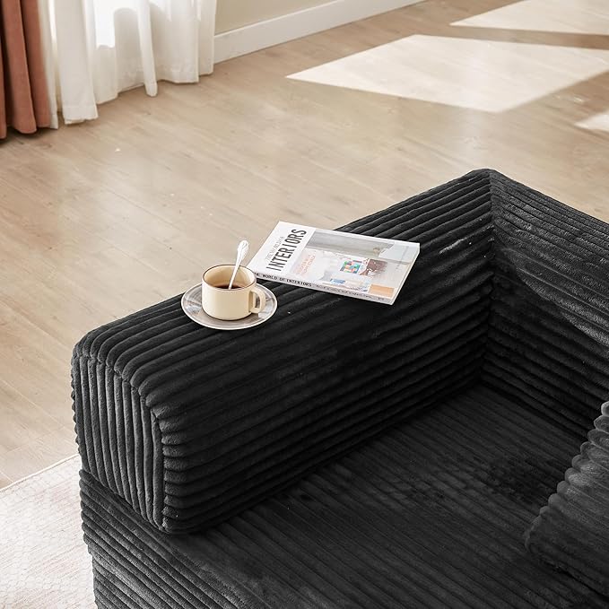 Boneless Couch Futon Sofa Bed Sectional Couches for Living RoomCloud Couch with Sleeper SofaSofas for Living Room Oversized Corduroy Upholstered (Black 81 Inches (with Iron Frame))