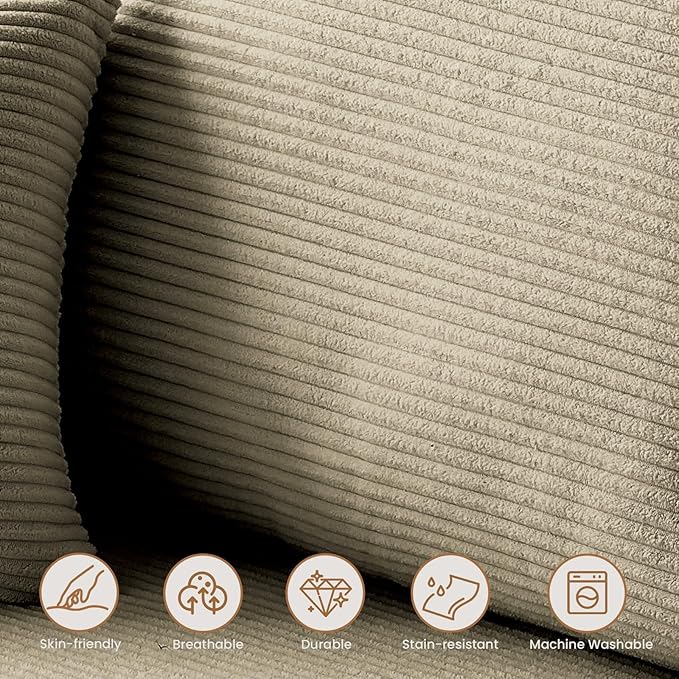 108 L-Shaped Boneless Couch Modular Sectional Sofa with Moveable Ottoman Corduroy Cloud Couches for Living Room No Assembly Ship in a Box Camel