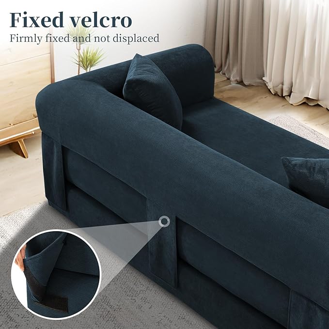 KBQ 3-Seat Convertible Sleeper Sofa Bed with 2 Pillows Corduroy Folding Mattress Couch Floor Sofa Lounge Couch for Living Room Bedroom Lounge Studio Navy Blue