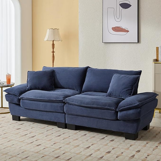 KEIKI Loveseat Sofa 84 Corduroy Upholstered Couch with Deep Seat and 2 Pillows Modern Loveseat Sofa Couch for Small Spaces Living Room Apartment Office Blue