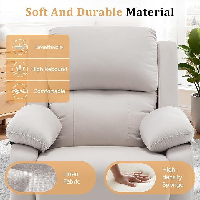 Recliner Chair 360 Swivel Rocker Chair for Adults Small Rocking Recliner for Small Spaces Upholstered Fabric Glider Recliner Nursery (Swivel Rocker Recliner Off White)