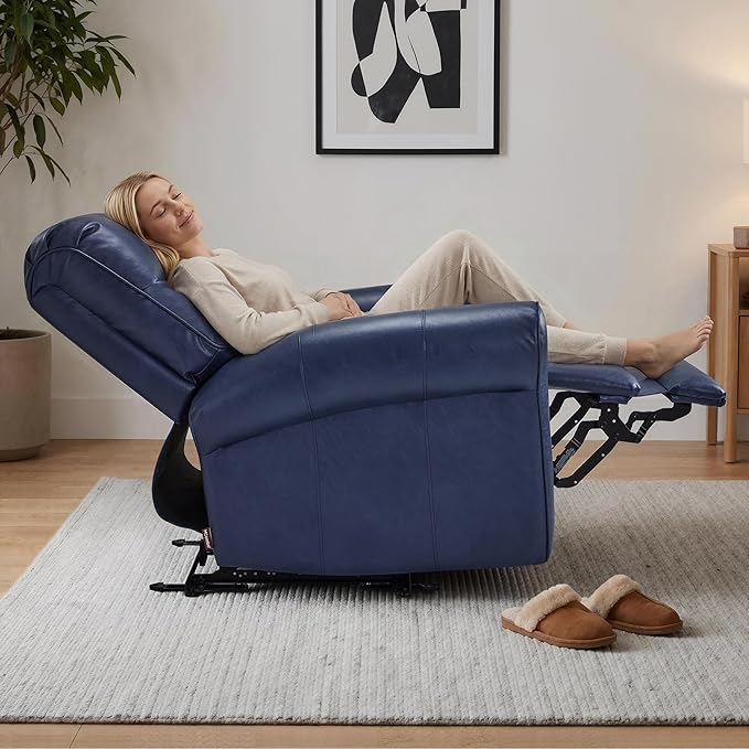 MCombo Power Wall Hugger Recliner Chair for Small Space RV Living Room USB &amp USB-C Charging Ports Modern Rolled Arm Recliner Faux Leather PR630 (Navy Blue Medium)