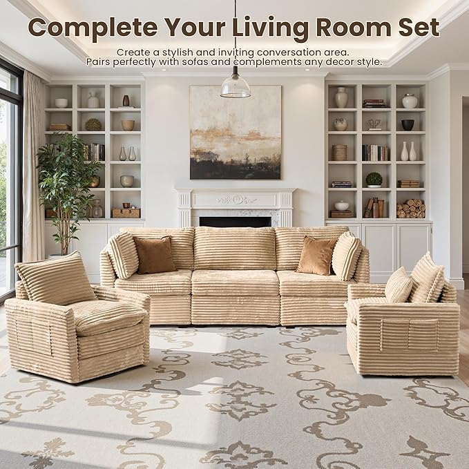 Swivel Accent Chair Set of 2 Modern Sofa Chairs for Living Room Plush Upholstered Cloud Chair with Double Layer Thick Cushions Bedroom Reading Nook Armchair Beige