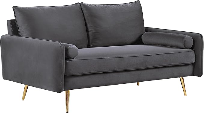 Kent Modern Loveseat European Style Velvet Living Room Furniture with Tapered Legs Vintage Flair and Sleek Design Grey
