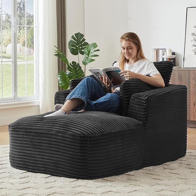 45.3W Boneless Chaise Lounge Sofa Chair Indoor Oversized Corduroy Reading Cloud Couch with Soft Pillows Comfy Single Seat Floor Sleeper Sofa Bed for Living Room Apartment Office Small Spaces