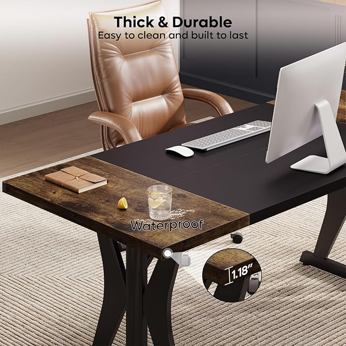 Bestier 70 Inch Large Executive Desk Modern Simple Computer Office Desk with Thickened Desktop Wood Metal Conference Room Table for Home Office Business &amp Writing Rustic Brown