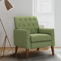 LUE BONA Linen Accent Chair 18.5 H Upholstered Button Tufted Arm Chair Comfy Living Room Chair with Arms Modern Armchairs for Bedroom Living Room Avocado Green