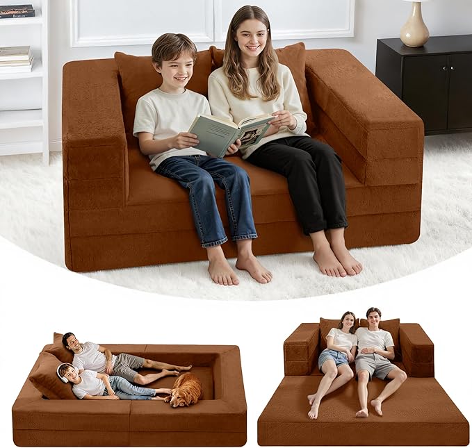 Futon Sofa Bed with Pillow 3-in-1 Sleeper Sofa Bed with Removable Cover Convertible Floor Sofa Bed No Assembly Boneless Couch for Living Room Bedroom
