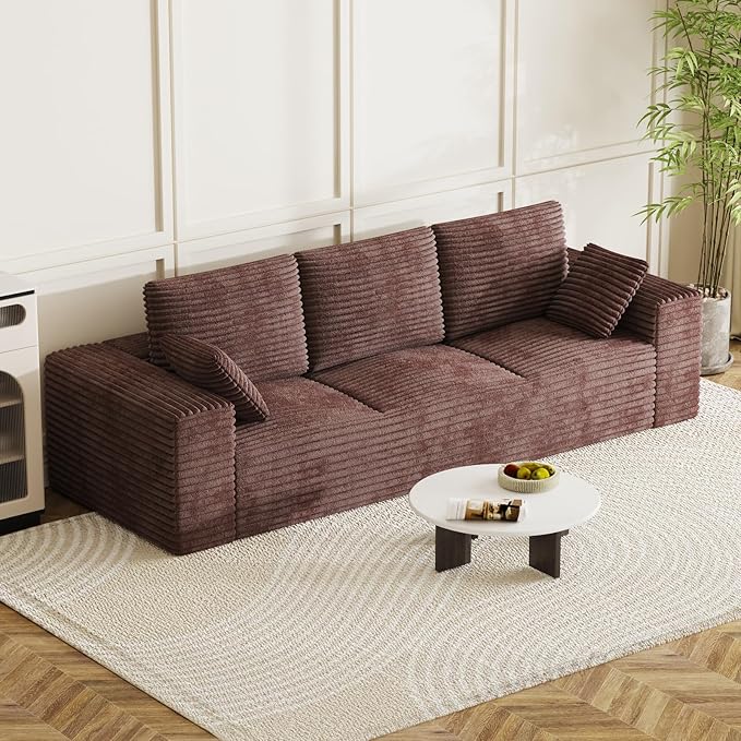 Corduroy Cloud Modular Sectional Couch Boneless Memory Foam Sectional Sofa Comfy L-Shaped Compression Couches with Chaise for Living Room No Assembly Required (Brown 3-Seater)