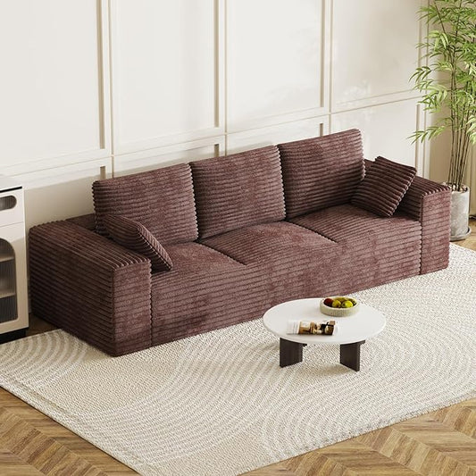 Corduroy Cloud Modular Sectional Couch Boneless Memory Foam Sectional Sofa Comfy L-Shaped Compression Couches with Chaise for Living Room No Assembly Required (Brown 3-Seater)