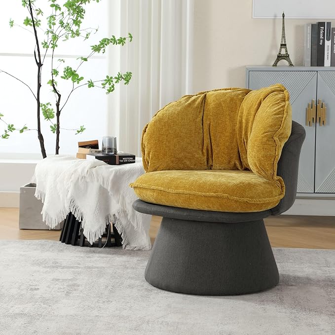 Swivel Accent ChairModern Round Armchair Reading ChairsThick Density Fabric Barrel Chairs for LivingBedroomLoungeYellow