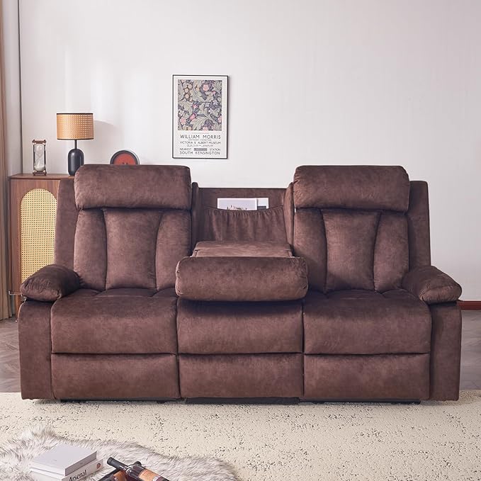 Power Reclining Sofa with Heat&ampMassage Reclining Couch with Multi-Function Console/USB Ports/Type C Wall Hugger 3 Seater-Sofa Recliner Reclining Sofa Couch for Living Room