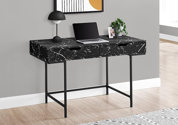 Computer Desk Home Office Laptop Storage Drawers 48 l Work Black Marble Look Laminate Black Metal Contemporary Modern