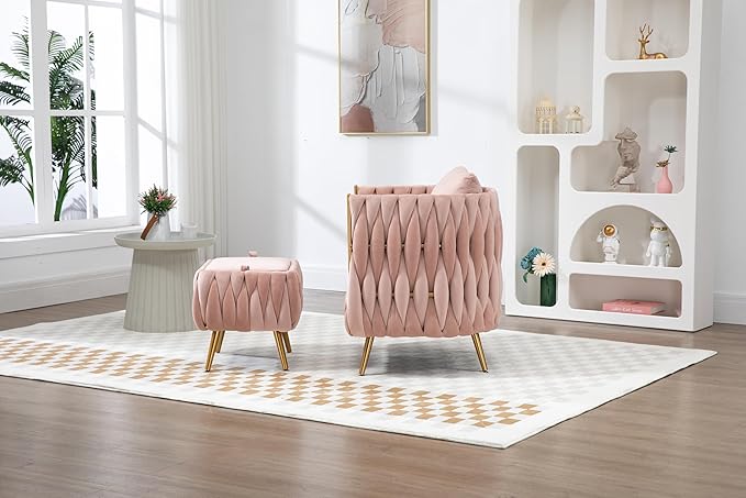 Accent Chair with Storage Ottoman Chair Tufted Barrel Chair Set Arm Chair for Living Room Bedroom