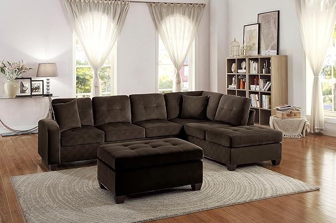 Homelegance Emilio 3-Piece Reversible Sectional with Ottoman - Chocolate