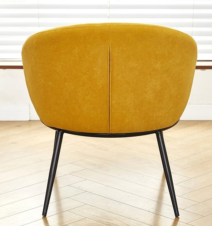 Modern Velvet Accent Chair with Channel Back Design Black Metal Legs and Soft Upholstery Comfortable Seating for Living Room Bedroom or Office Mustard Yellow