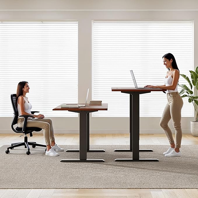 ONBRILL Standing Desk 55x23.6 Inches Whole-Piece Board Rectangle Stand Up Desk with Solid Wood Desktop and Memory Controller Adjustable Height from 28-46 Inches for Home &amp Office Brown