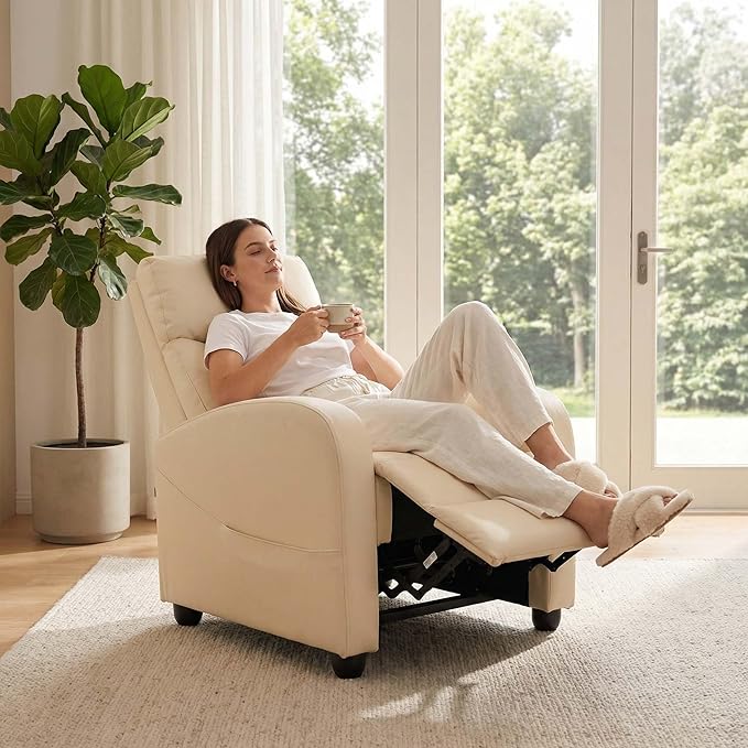 Sweetcrispy Massage Recliner Chair for Adults Adjustable Home Theater Seating with Lumbar Support for Living Room Modern Fabric Reclining Beige