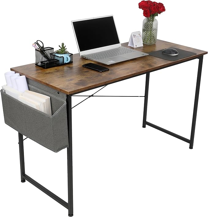 YSSOA Computer Desk Modern Simple Style Desk for Home Office Study Student Writing Desk Vintage Wooden Desk Brown 47 Inch
