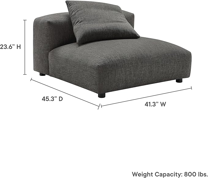 Modway Solace Modular Sofa Armless Chair in Charcoal - Oversized Lounge Chair with Fabric Upholstery - Comfy Single Sectional Sofa Chair - Modern Accent Lounge Chair for Living Room
