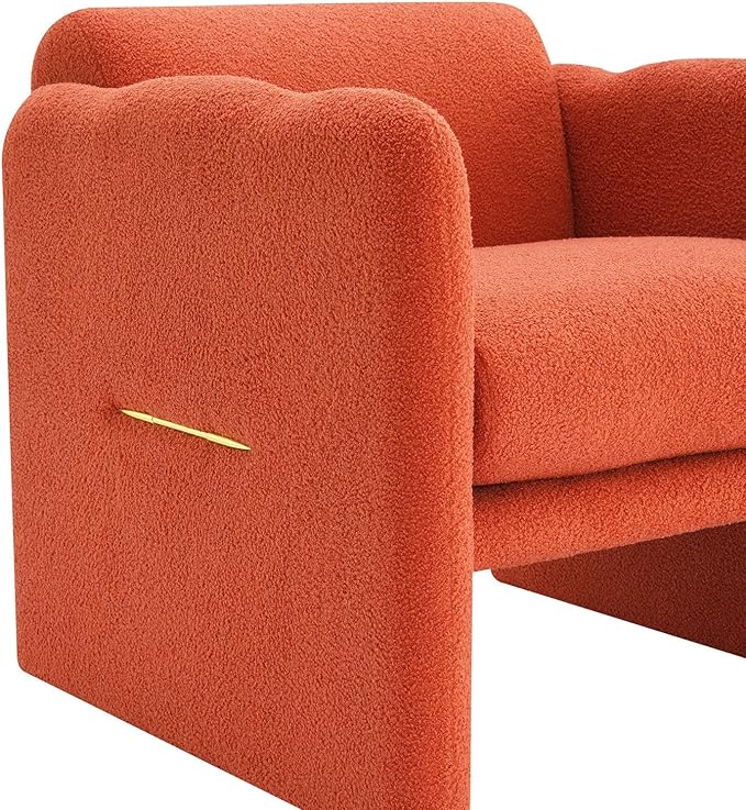 Arm Chair with Waved arms Metal Decoration on Both Side arms Accent Chair for Primary Living SpaceReading Chair Living Room Bedroom Teddy Fabric