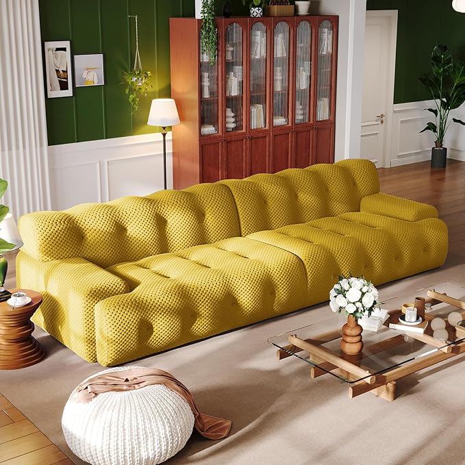 118 Boneless Cloud Sectional Couch4 Seater Modern Modular Sofa with Deep Seat Upholstered Couches with High-Density Foam for Living Room BedroomNo Required(Yellow 4-Seater)