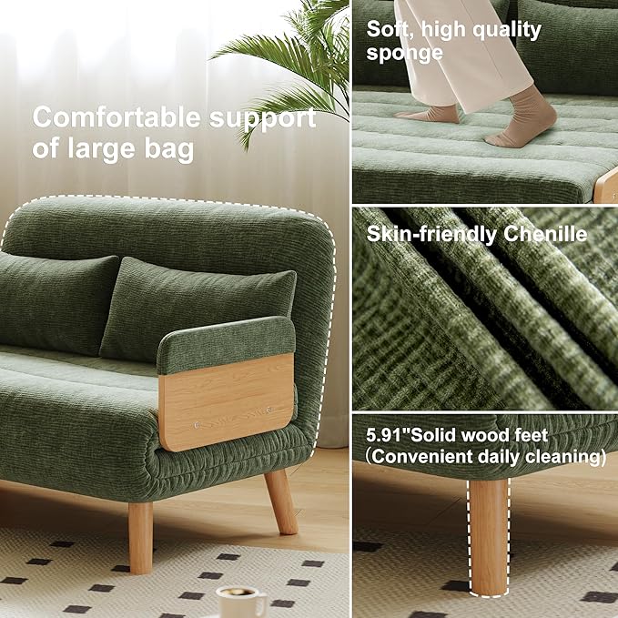 Sleeper Convertible Sofa Bed 3-in-1 Folding Sofa Bed Chair with Adjustable Backrest Thick Cushioned Seat futon Sofa Bed for Small SpacesBedrooms &amp Offices(43.31)
