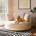 Aoiy &amp Wifon 50'' W Oversized Swivel Barrel Chair Beige Swivel Accent Chair for Living Room Round Oversized Arm Chair with 4 Pillows Deep Seat &amp Extra Wide Chenille