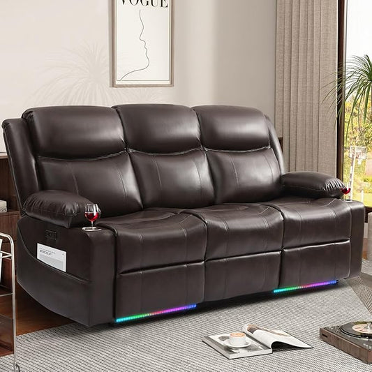76 Power Reclining Loveseat Sofa Electric Home Theater Seating with Motorized Buttons/Side Pocket/Cup Holders/4 Colors Ambient Lighting/USB Port/Type-C