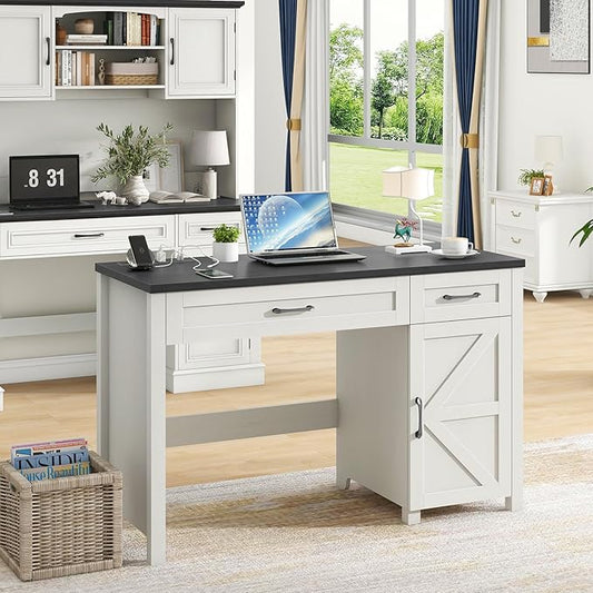 Vabches Farmhouse 47 Executive Desk Computer Desks with Drawers and Storage Cabinet Workstation Computer Desk for Home Office Study.(Black).