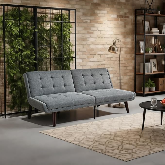 63 Loveseat Sofa Convertible Sofa Bed 5-Position Adjustable Backrest Sleeper Chair Guest Bed for Studio Apartment Basements Cabins Dorm Grey.